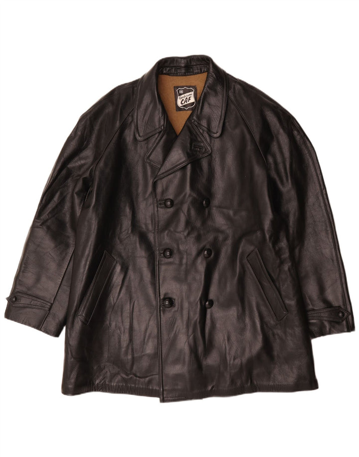 Vintage Herren Zweireihige Lederjacke IT 58 4XL Schwarz