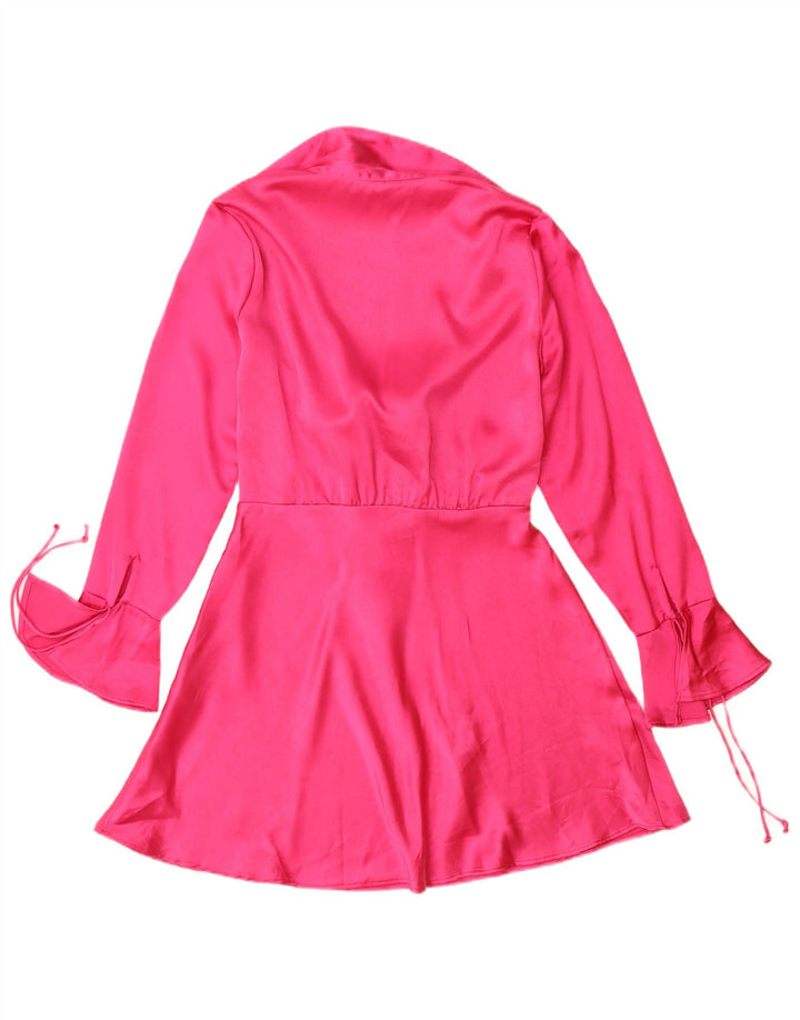 Zara Damen Langarm-A-Linien-Kleid UK 14 Mittelrosa Polyester