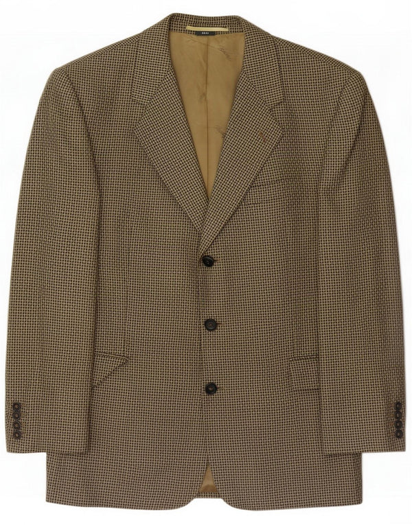 Vintage Mens 3 Button Blazer Jacket UK 42 XL Khaki Houndstooth Wool