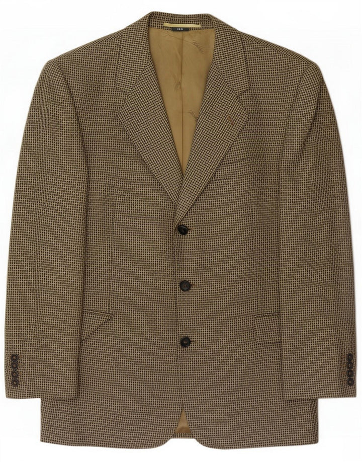 Vintage Herren 3-Knopf-Blazerjacke UK 42 XL Khaki Hahnentrittwolle