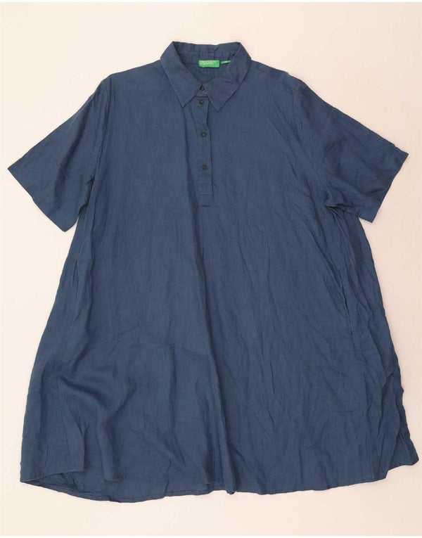 Benetton Damen-Hemdkleid in Übergröße, UK 18 XL, marineblaues Leinen