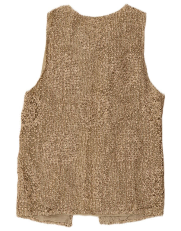 Vintage Damen Ärmelloses Cardigan Top UK 14 Medium Beige Floral