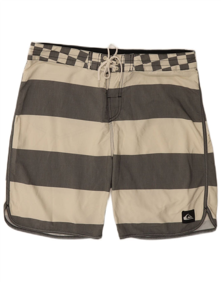 Quiksilver Herren-Badeshorts, groß, cremefarbenes, gestreiftes Polyester