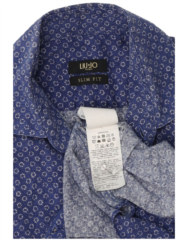 Liu Jo Slim-Fit-Hemd für Herren aus mittelblau gepunkteter Baumwolle