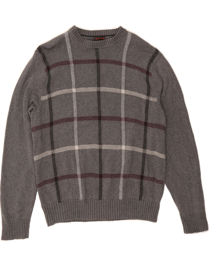 DOCKERS Mens Boat Neck Jumper Sweater Large Grey Check Cotton Vintage Dockers and Second-Hand Dockers from Messina Hembry 