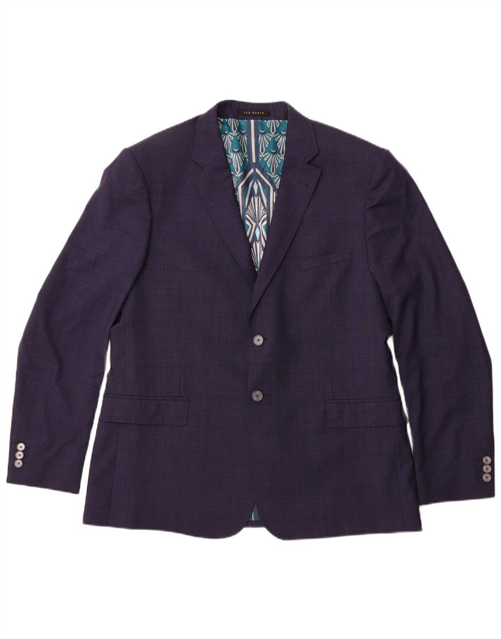 TED BAKER Herren-Blazer mit 2 Knöpfen, UK 44, 2XL, marineblau karierte Wolle