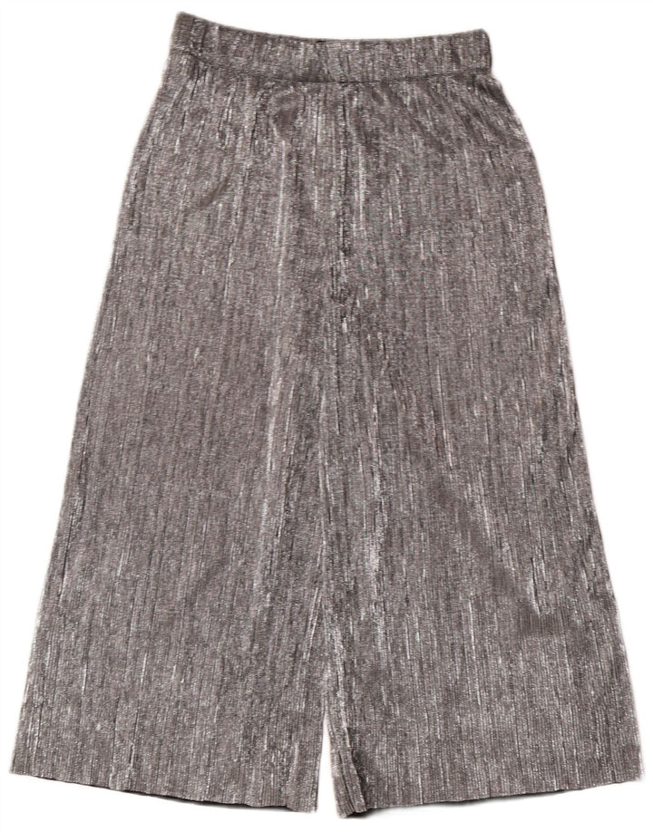 ZARA Damen Caprihose mit weitem Bein XS W24 L20 Silber Polyester