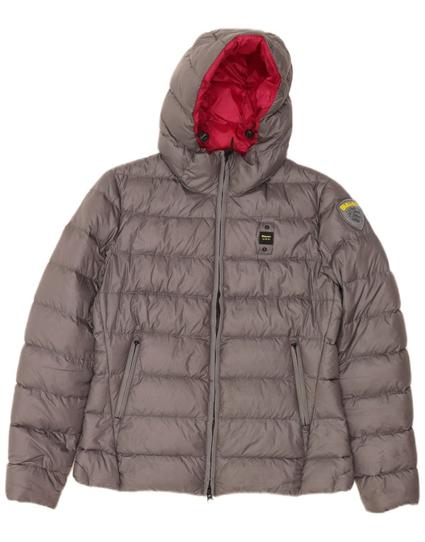 Blauer Wattierte Damenjacke mit Kapuze, UK 14, Mittelgrau, Polyamid