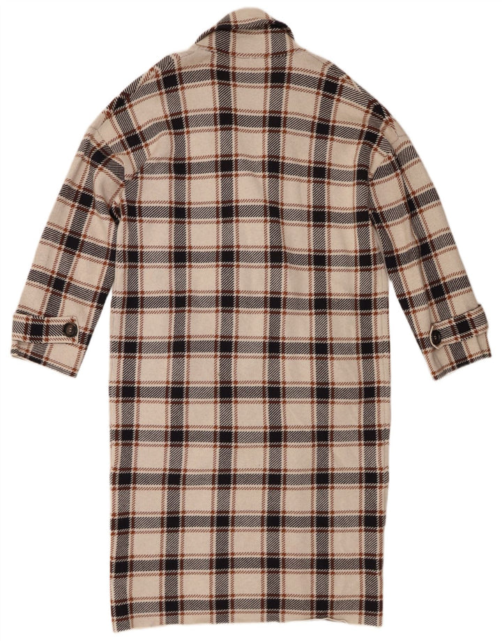 Zweireihiger Damenmantel von Zara, Gr. 10, Größe S, beige, kariert, Viskose