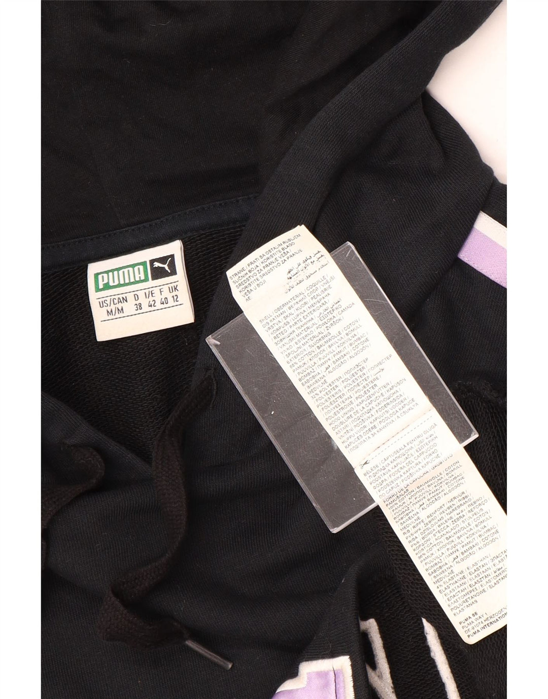 PUMA Damen Übergroßer Crop Hoodie Pullover UK 12 Mittelschwarz Farbblock