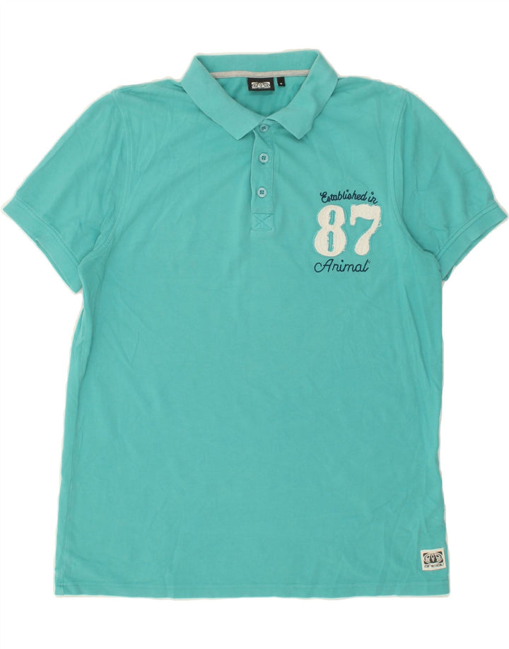 ANIMAL Mens Graphic Polo Shirt Medium Blue Cotton Vintage Animal and Second-Hand Animal from Messina Hembry 