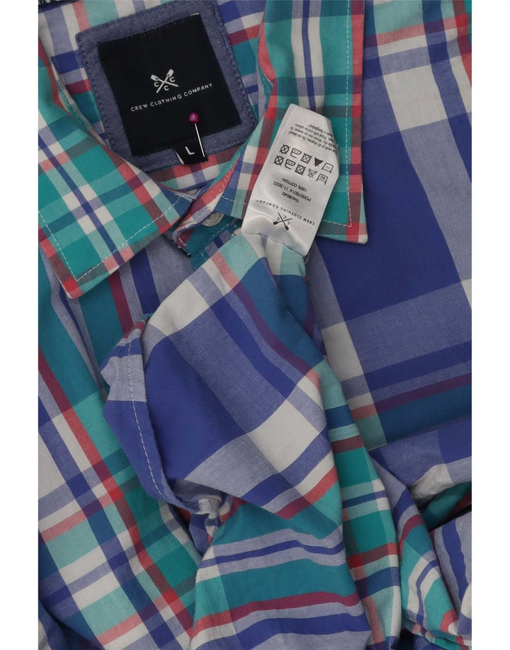 Crew Clothing Herren-Kurzarmhemd, groß, blau kariert, Baumwolle