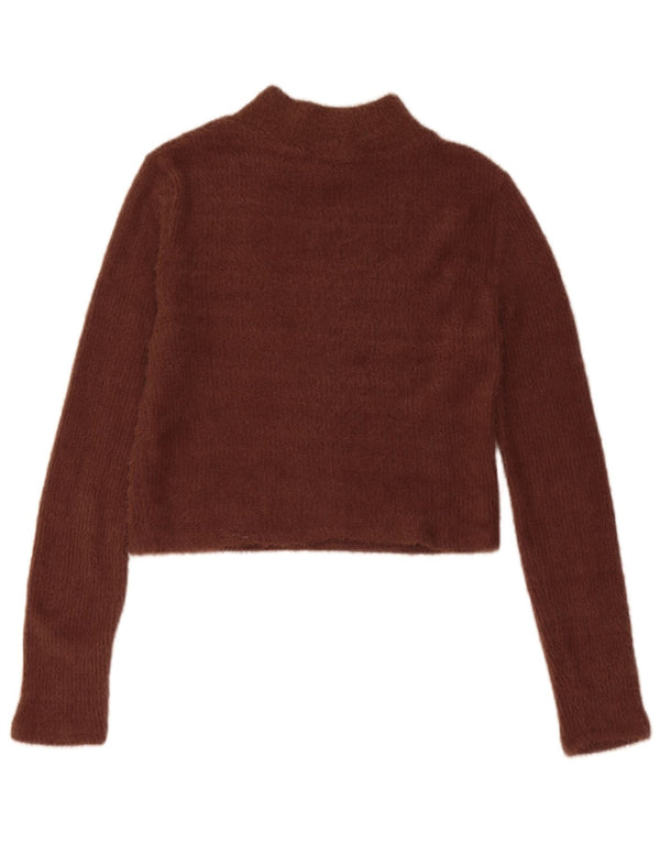 Zara Damen Crop Turtle Neck Pullover Pullover UK 14 Großes braunes Nylon