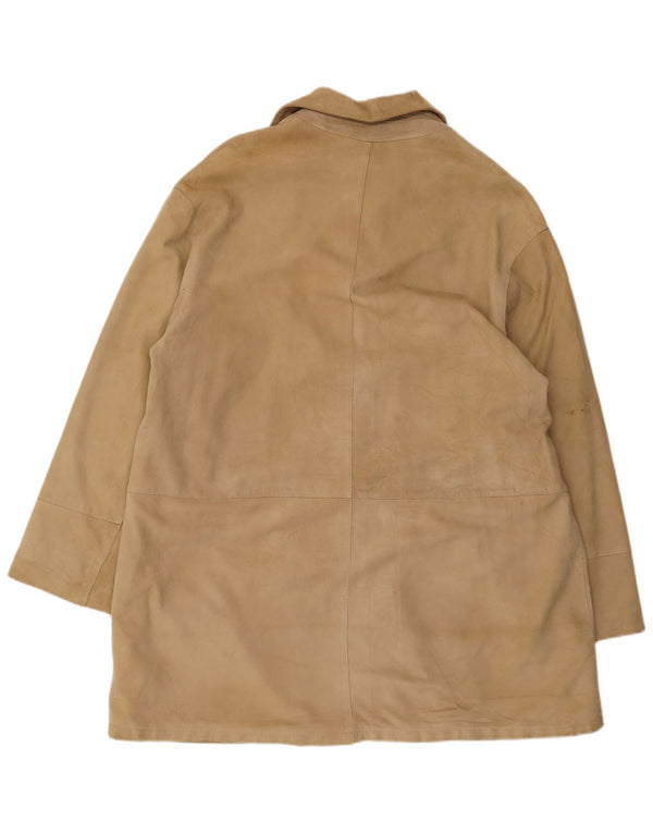 VINTAGE Damen Wildledermantel IT 46 Großes beiges Leder