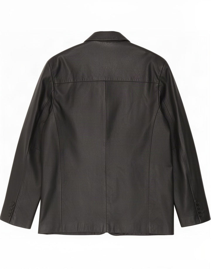 MDK Herren-Blazerjacke aus Leder mit 3 Knöpfen, UK 38, Mittelschwarz