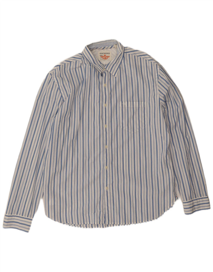 Dockers Herrenhemd XL, blaue Nadelstreifen-Baumwolle