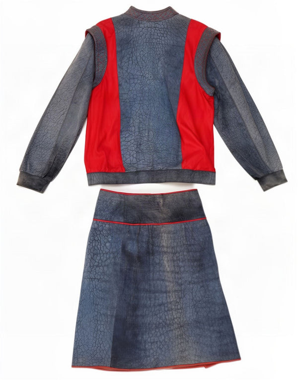 Vintage Damen Leder 2-teiliges Rockset UK 16 Large W30 Blauer Tierdruck