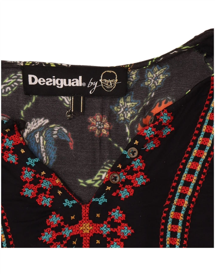 Desigual Damen Tunika-Top UK 12 Mittelschwarz geblümt