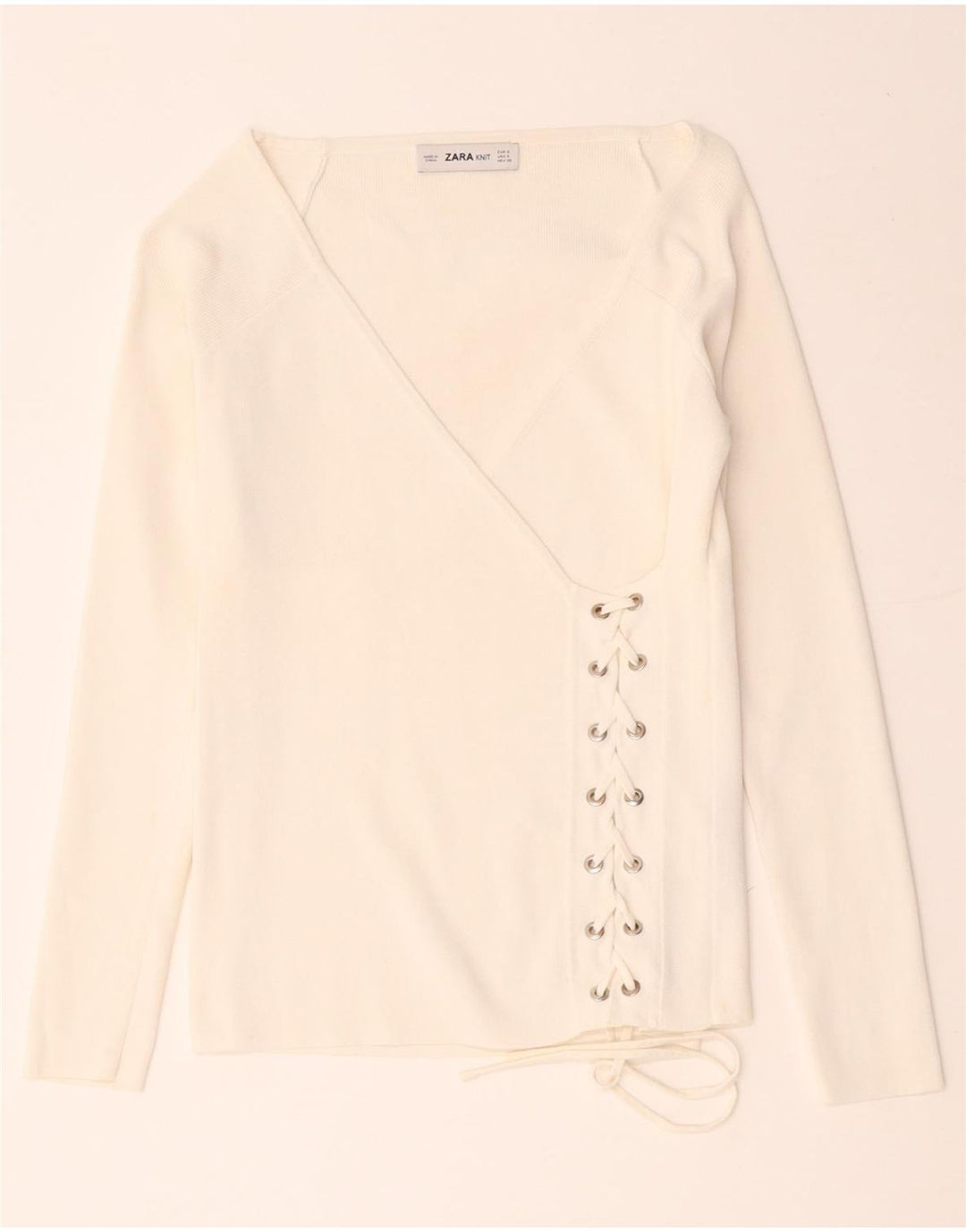 Zara Damen Langarm-Wickelblusenoberteil UK 8 Small Weiße Viskose