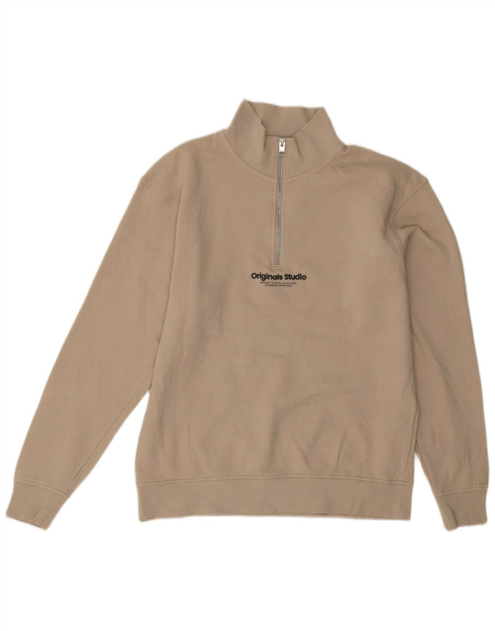 Jack & Jones Herren-Sweatshirt mit grafischem Reißverschluss, mittelbeige Baumwolle