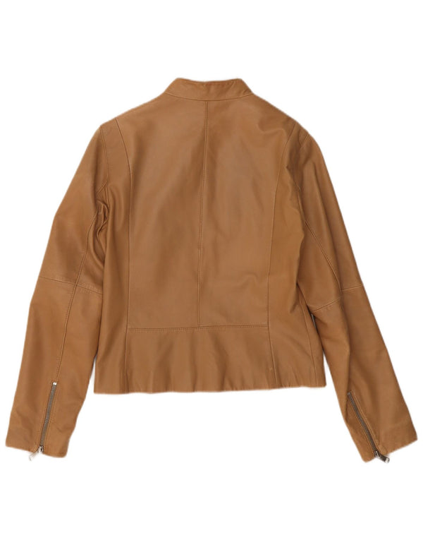 Tommy Hilfiger Damen Lederjacke UK 14 Mittelbraunes Leder