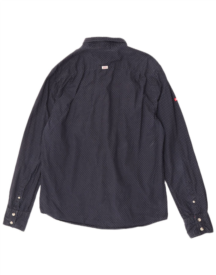 Superdry Herrenhemd 2XL Marineblau gepunktete Baumwolle