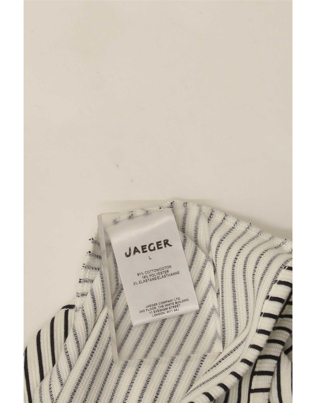Jaeger Offener Damen-Cardigan-Pullover UK 16 Große weiß gestreifte Baumwolle
