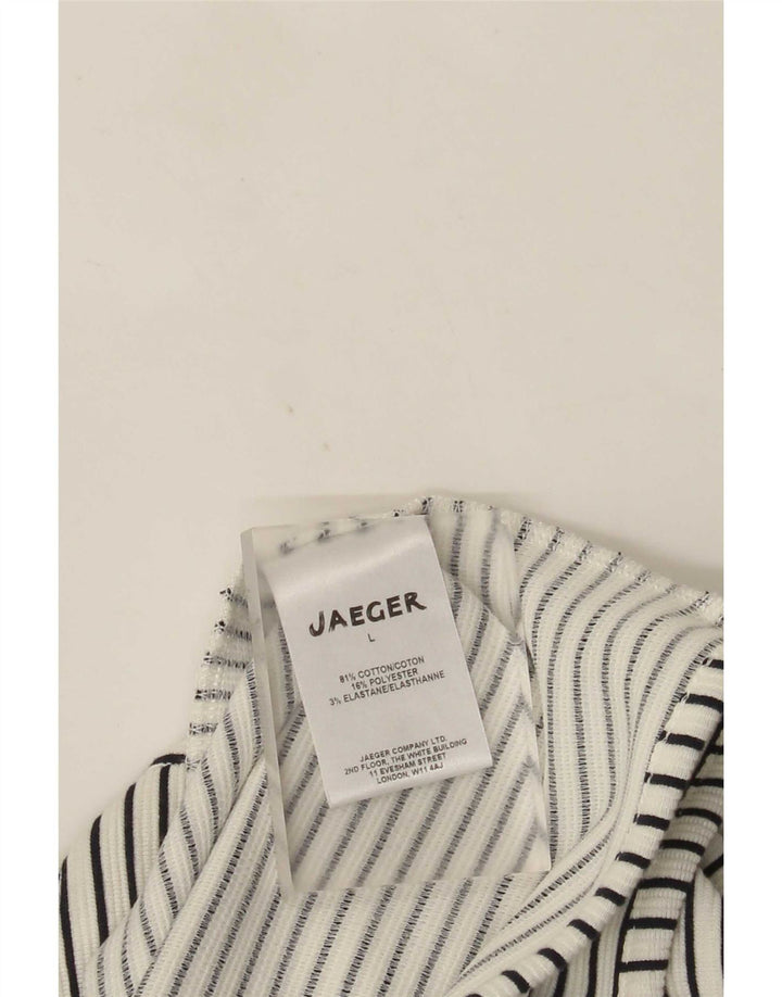 Jaeger Offener Damen-Cardigan-Pullover UK 16 Große weiß gestreifte Baumwolle