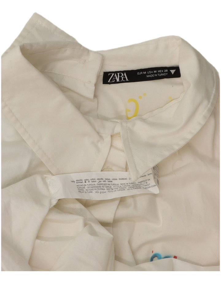 Zara Damen-Oversize-Hemd, UK 14, Mittelweiß, geometrische Baumwolle