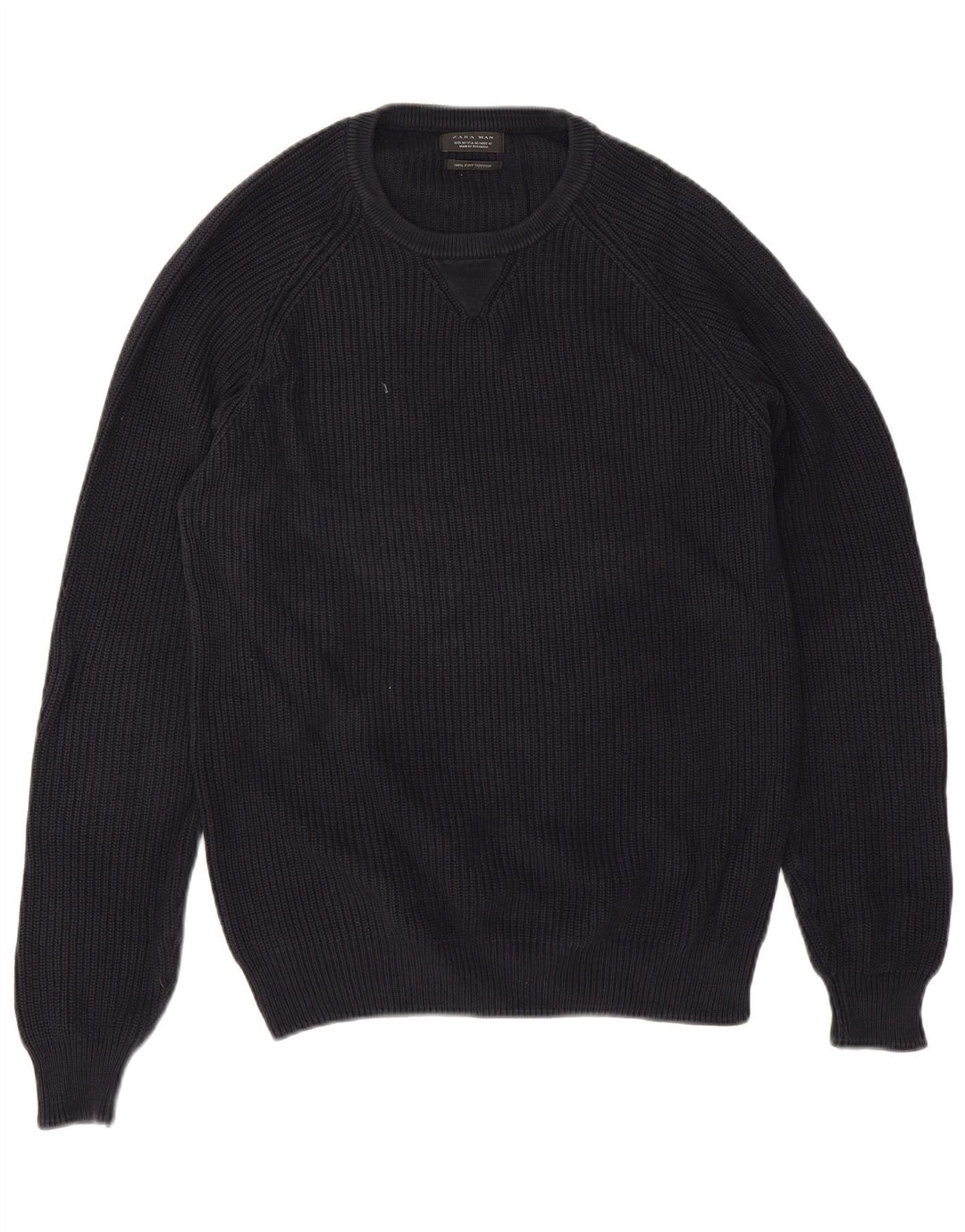 Zara Herren-Pullover mit Rundhalsausschnitt, mittlere marineblaue Baumwolle