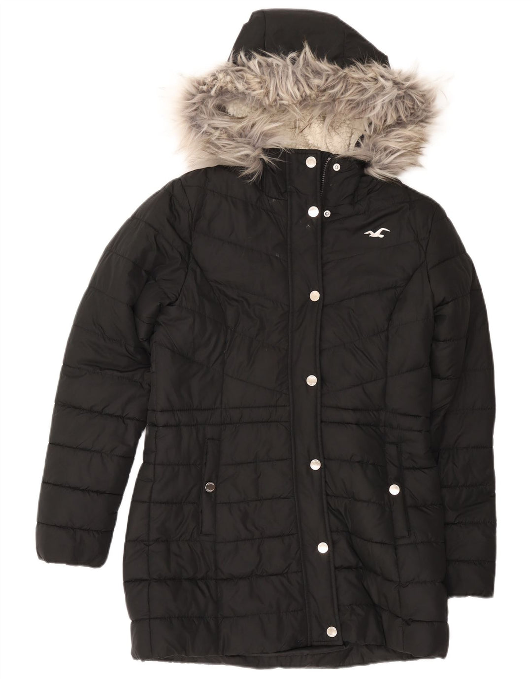 Hollister Womens Hooded Sherpa Padded Coat UK 14 Mittelschwarzes Polyester