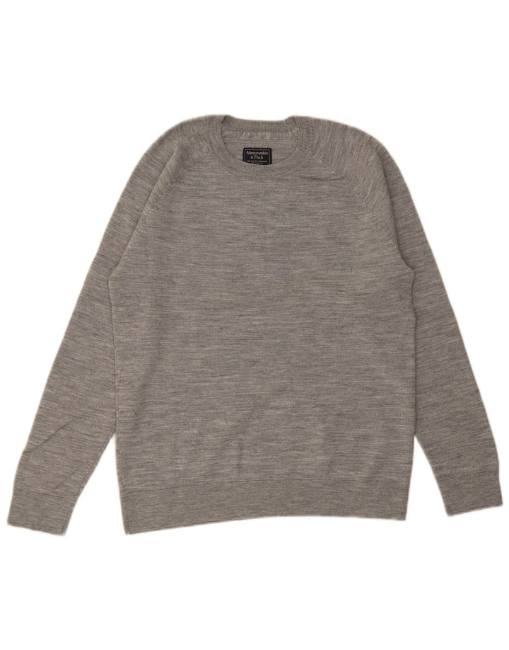 ABERCROMBIE & FITCH Herren-Pullover mit Rundhalsausschnitt, Mittelgrau meliert