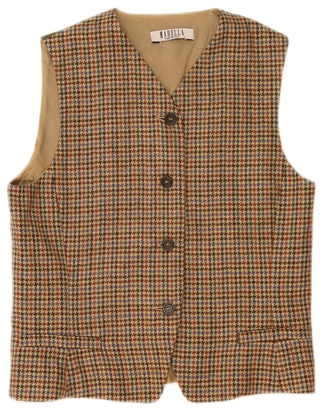 Marella Damen Weste UK 14 Large Beige Hahnentrittwolle