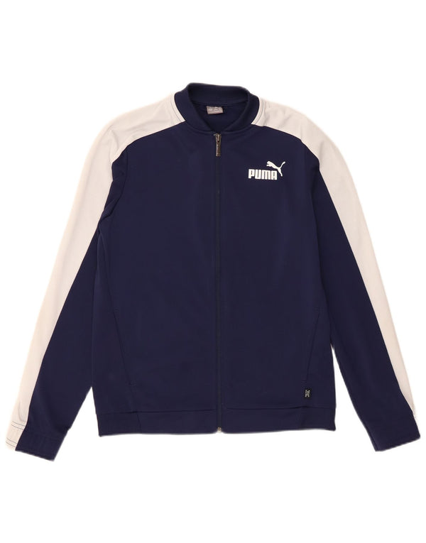 Puma Jungen-Trainingsanzug-Top-Jacke, 13–14 Jahre, marineblaues Farbblock-Polyester