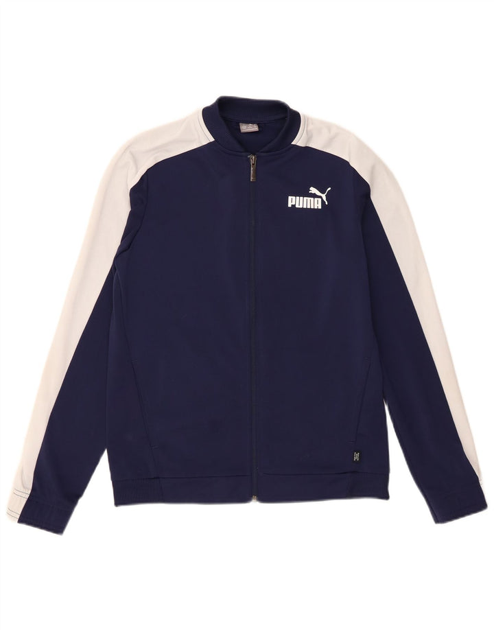 Puma Jungen-Trainingsanzug-Top-Jacke, 13–14 Jahre, marineblaues Farbblock-Polyester