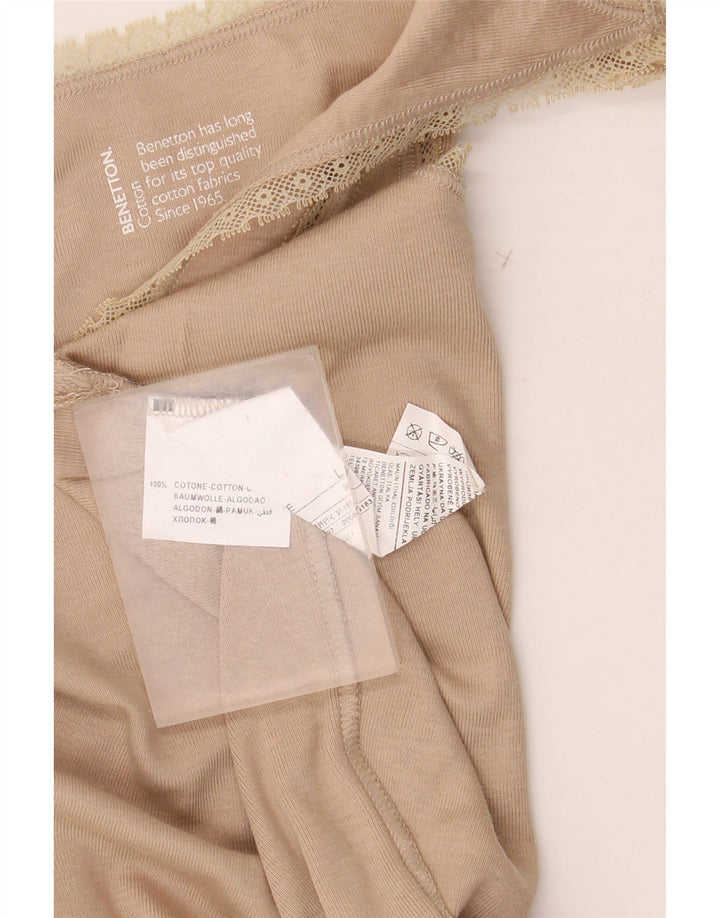 BENETTON Damen Cami Top UK 14 Large Beige Floral Cotton