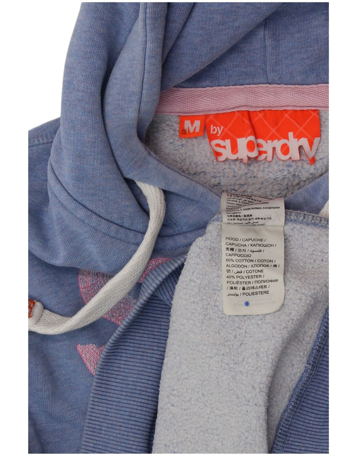 SUPERDRY Damen-Kapuzenpullover mit Grafik, UK 14, mittelblau gefleckte Baumwolle