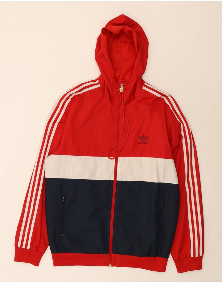 Adidas Herren-Trainingsanzug mit Kapuze, Oberjacke, Mittelrotes Farbblock-Polyester