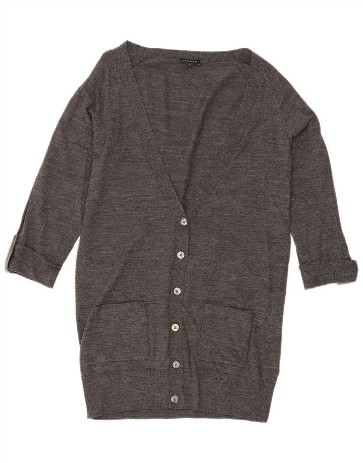 Jaeger Damen-Strickjacke mit 3/4-Ärmeln, UK-Größe 12, mittelgrau gefleckte Wolle