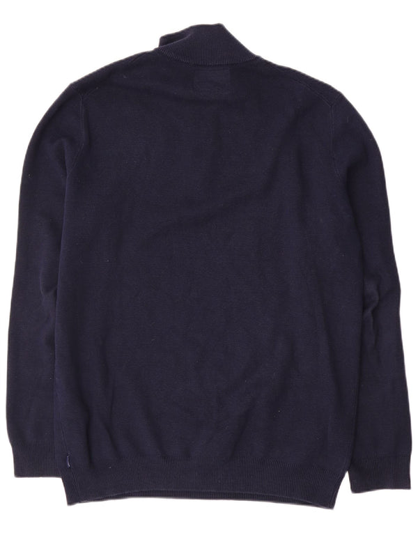 Superdry Herren-Pullover mit Reißverschluss am Hals, groß, marineblaue Baumwolle