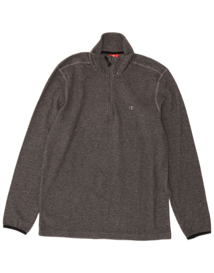 CHAMPION Herren-Fleecepullover mit Reißverschluss am Hals, mittelgrau meliertes Polyester