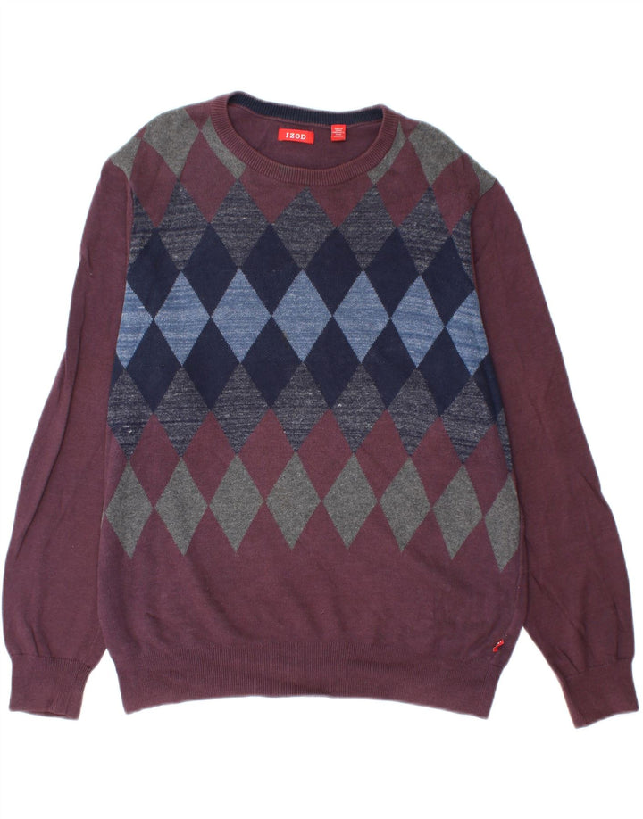 IZOD Herren-Pullover mit Rundhalsausschnitt, mittelgroße Burgunder-Baumwolle mit Argyle-/Diamantmuster