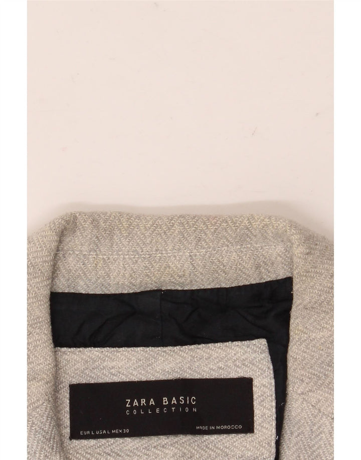 Zara Damen 1-Knopf-Blazer-Jacke, UK 16, großes graues Fischgrätenmuster