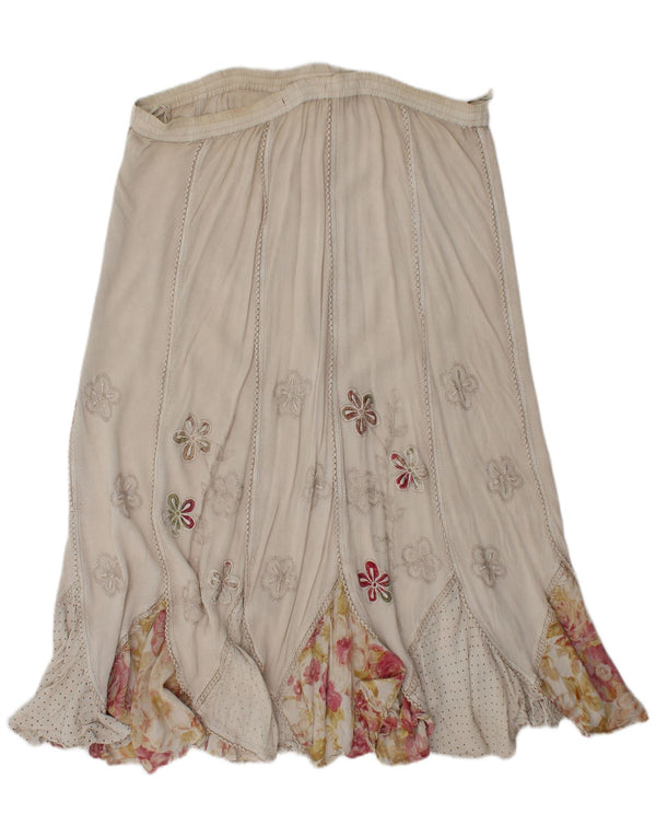 Vintage Damen Gypsy Rock XL W38 Beige Blumen Viskose