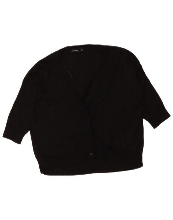 Zara Damen Crop 3/4-Ärmel-Cardigan-Pullover UK 10 Small Schwarze Viskose