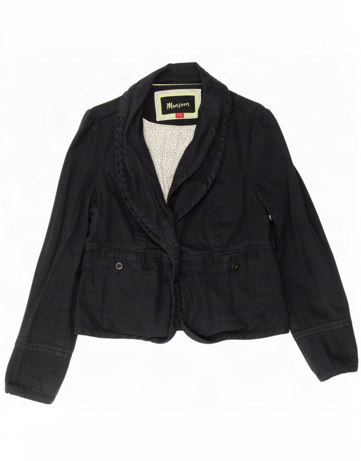 Monsoon Damen-Blazerjacke mit 1 Knopf, UK 16, Größe L, Schwarz, Baumwolle
