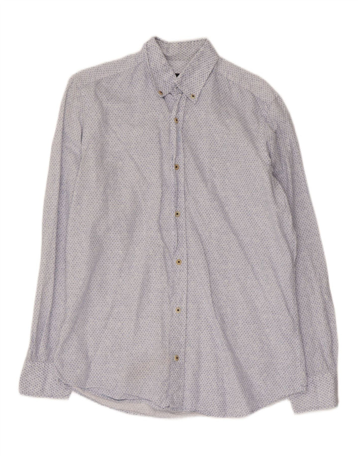 Massimo Dutti Herrenhemd, klein, blau, geblümt, Baumwolle