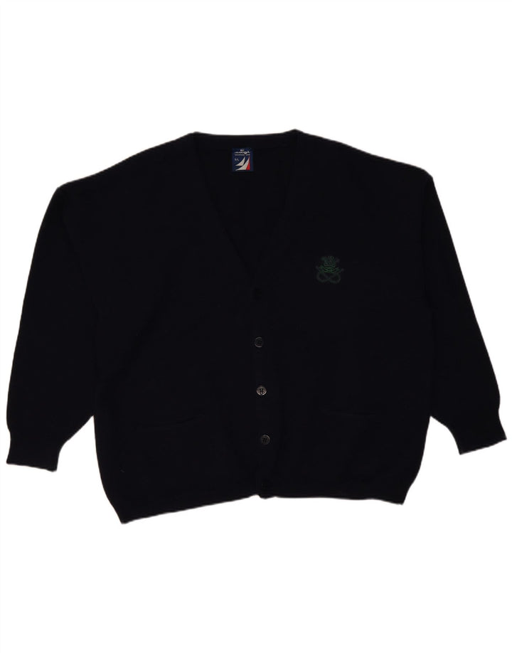 Cagi Herren-Strickjacke mit lockerer Passform, große marineblaue Wolle