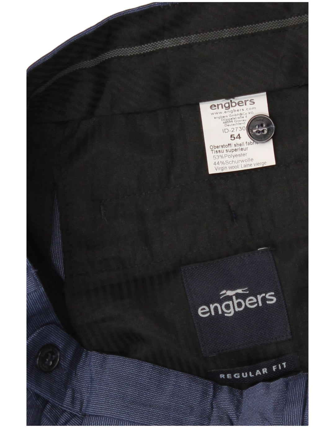 Engbers Herren-Anzughose mit normaler Passform, Größe 54, 2XL, W38, L33, Blau, Polyester