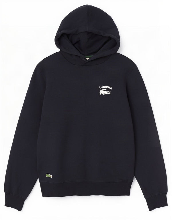 Lacoste Herren-Kapuzenpullover mit grafischer klassischer Passform, Größe 2 XS, marineblaue Baumwolle
